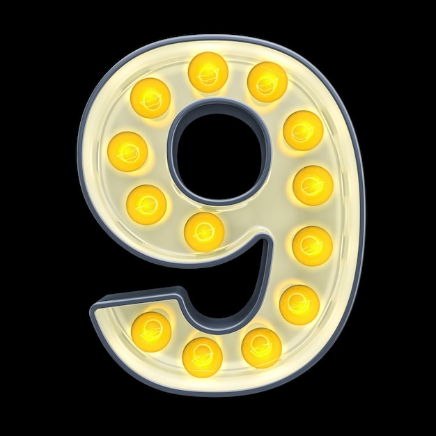 Gloeilamp nummer 9 retro gloeiend lettertype 3D-rendering