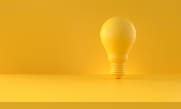 Gloeilamp op gele achtergrond Horizontale compositie met kopieerruimte Creativiteit en innovatieconcept