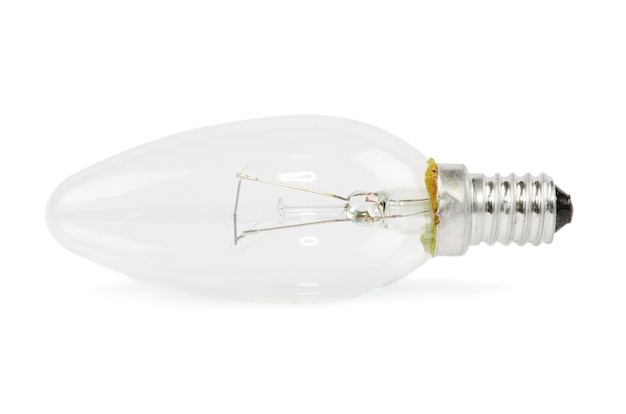 Gloeilamp op wit, Realistisch fotobeeld wordt geïsoleerd dat