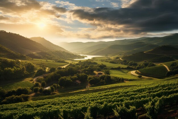 Glooiende wijngaarden in het hart van het wijnland generatieve ai