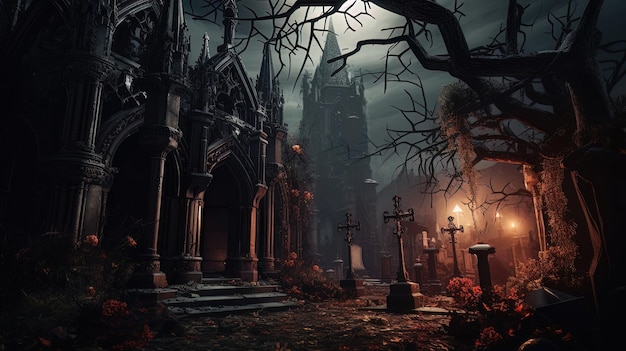 Gloomy Cemetery Halloween Generatieve AI