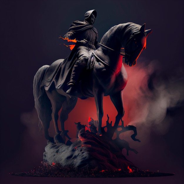 Gloomy dark rider on a horse