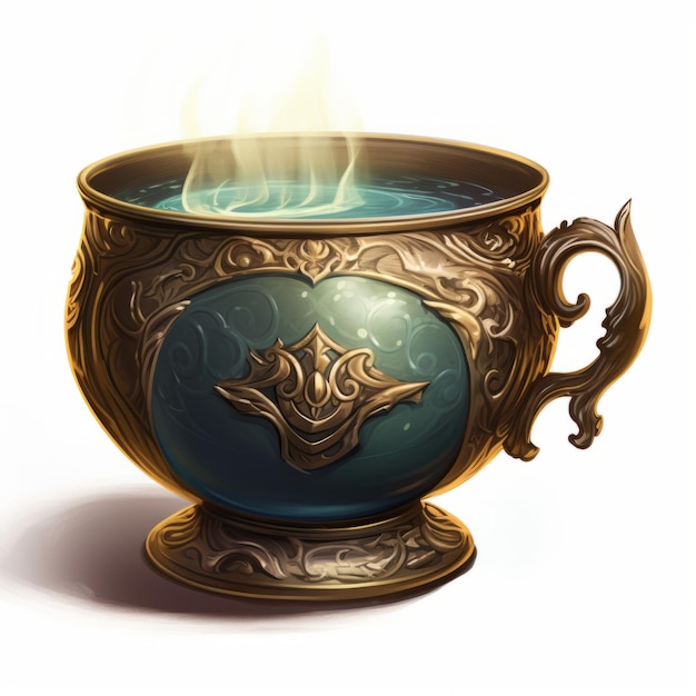 Gloomy Fire Tea Cup Dark Cyan And Light Bronze 2d Game Art