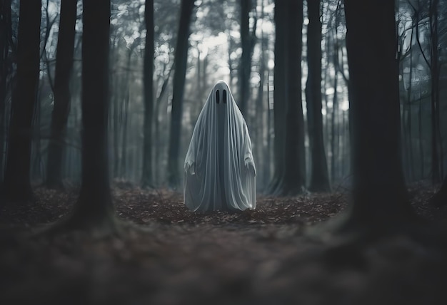 gloomy ghost standing on ground in forest