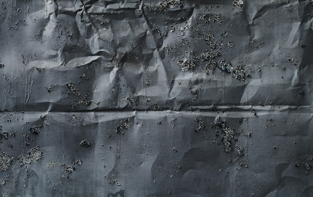 Muro grigio cupo con tracce di impatto e deformazione sulla trama senza cuciture della parete