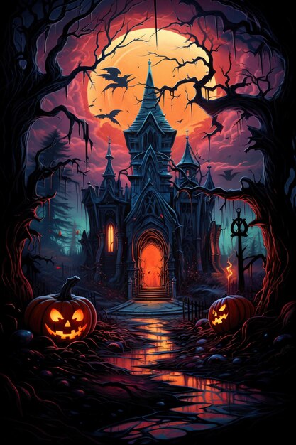 Premium AI Image | Gloomy Halloween background Halloween castle