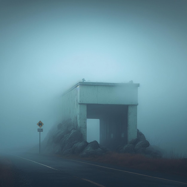 Gloomy landscape in fog