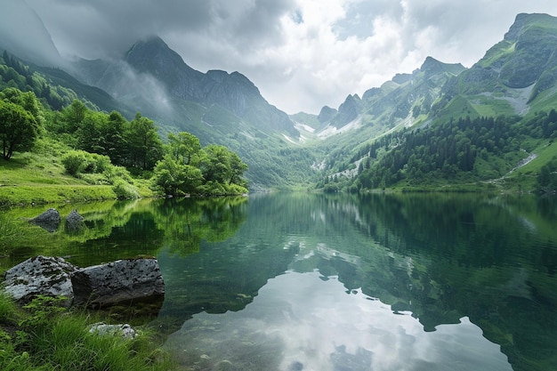 山の湖の憂鬱な風景