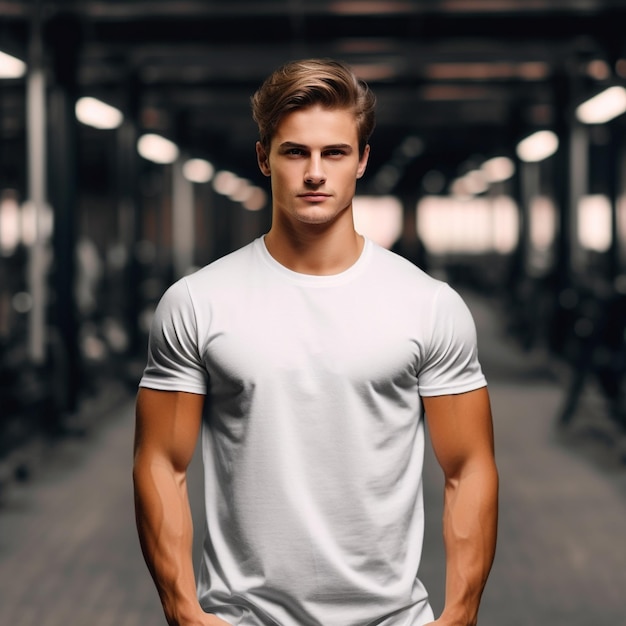 Gloomy young model in a clean unlabeled white tshirt mockup