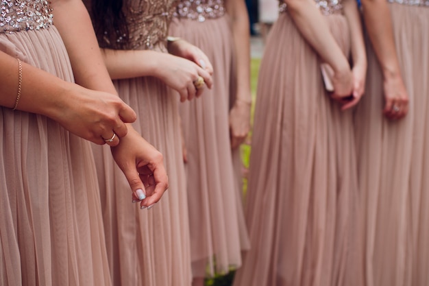 Glorious bridesmaids in pink dresses