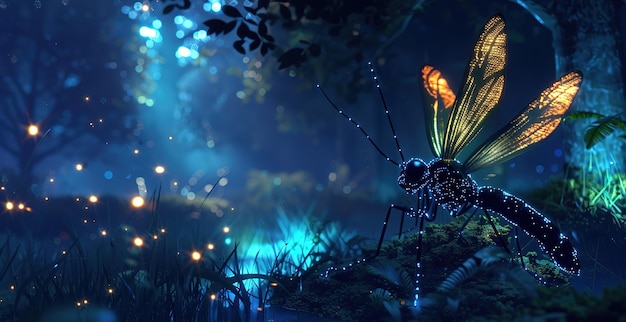 Photo glorious different insects living in the garden scene at night