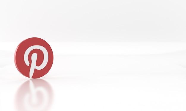 Глянцевая 3d визуализация логотипа или символа социальных сетей pinterest на белом фоне