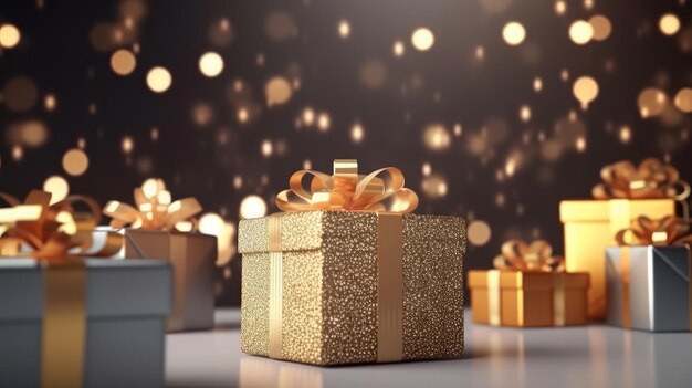 Glossy background with gift boxes Illustration Generative AI