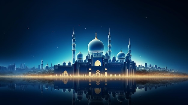 glossy blue color eid al adha mubarak background design