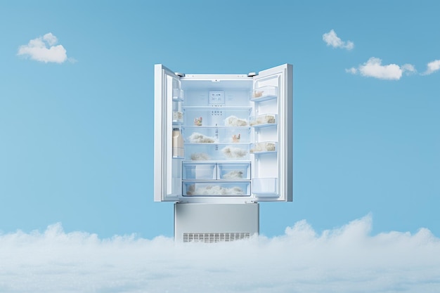 Глянцевый синий фон холодильника Домашний домашний холодильник Создать Ai