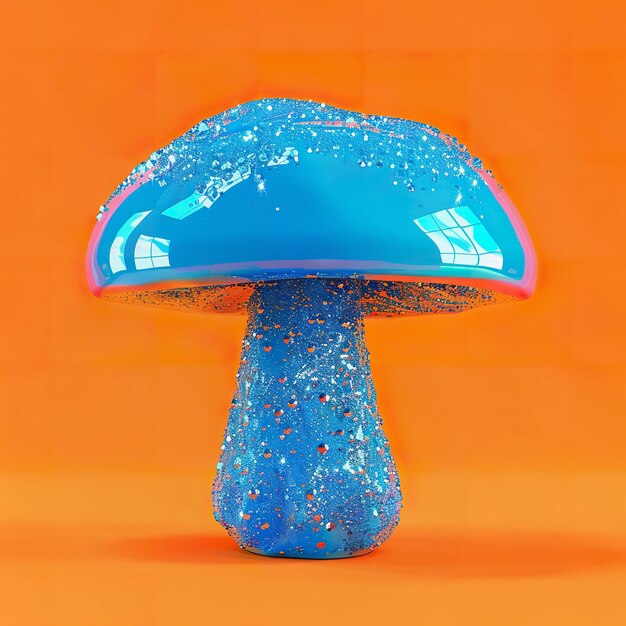 Foto disegno a funghi blu lucido su uno sfondo arancione morbido