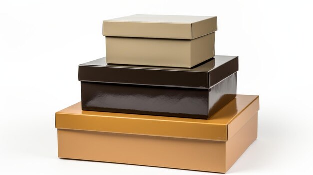 Photo glossy cardboard storage boxes on white background