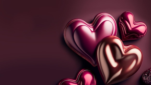 Glossy Colorful Heart Shapes In 3D Render