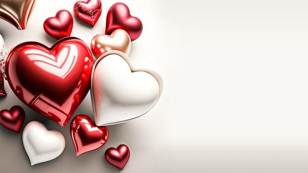 Glossy Colorful Hearts Shapes On Grey Background 3D Render