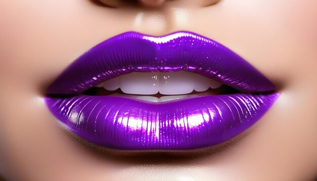 Photo glossy glamour aienhanced closeup captures the shimmering beauty of purple lips