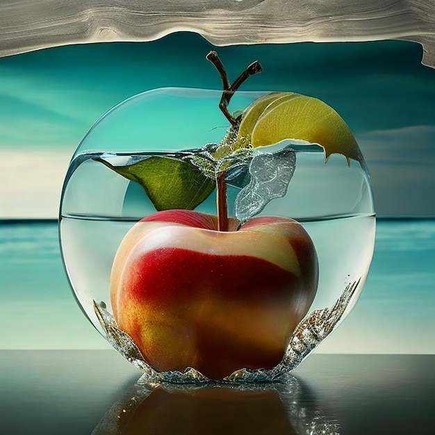 Photo glossy glass apple sharp focus double exposure glossy glass apple high quality image free downloa