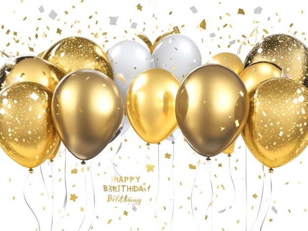 Photo glossy gold flying helium balloons backdrop with blur effect wedding birthday and anniversary back