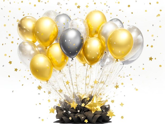 Glossy gold Flying helium Balloons backdrop with blur effect Wedding Birthday and Anniversary Back