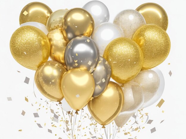 Glossy gold Flying helium Balloons backdrop with blur effect Wedding Birthday and Anniversary Back