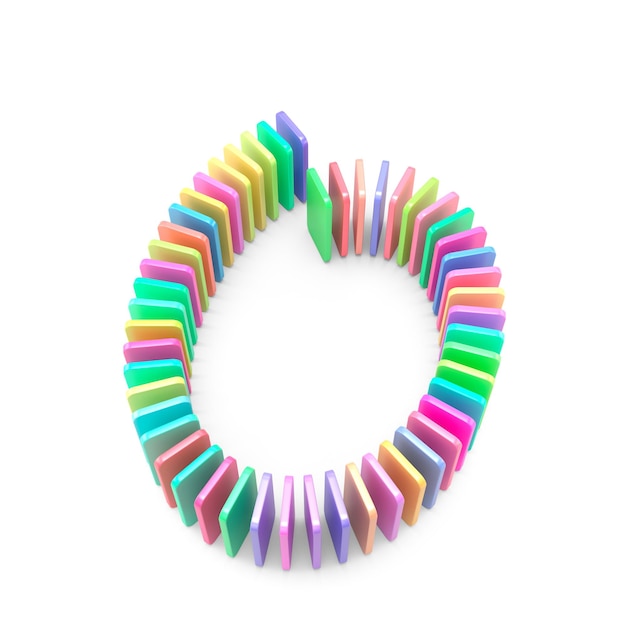 Font domino numero 0 lucido multicolore isolato su sfondo bianco rendering 3d