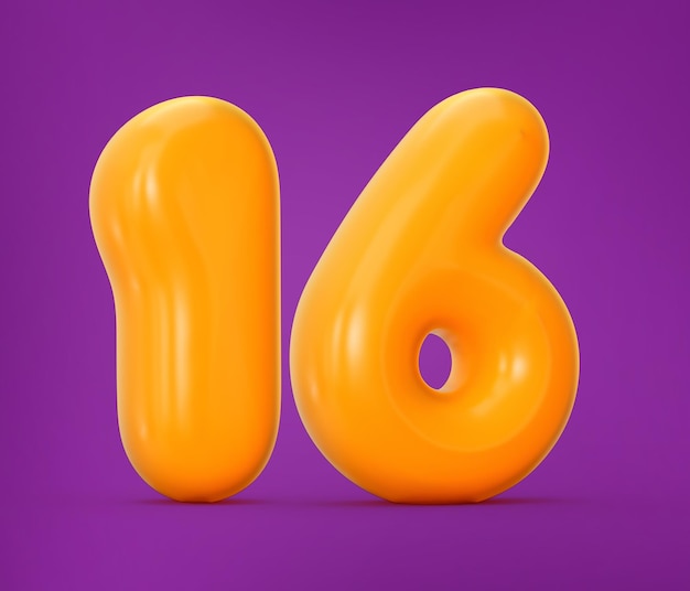 写真 光沢のあるオレンジ色のゼリー番号 16 または 16 は、白い背景の 3 d イラストを分離