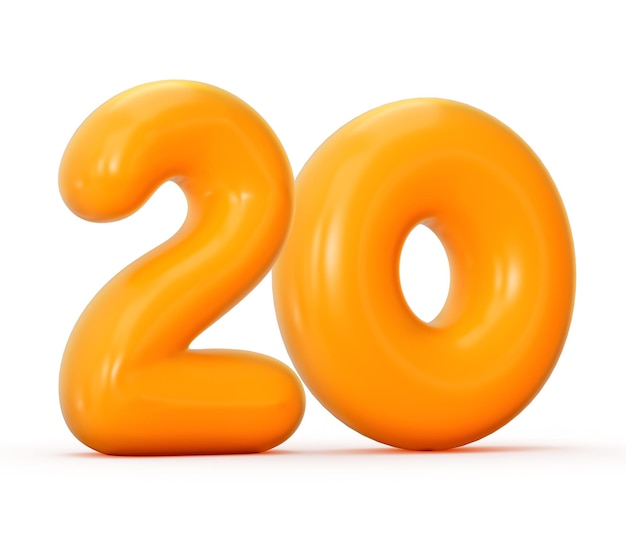 Premium Photo | Glossy orange jelly number 20 or twenty isolated on