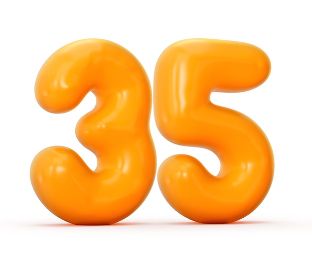 光沢のあるオレンジ色のゼリー数 35 または 35 ホワイト バック グラウンド 3 d イラストを分離