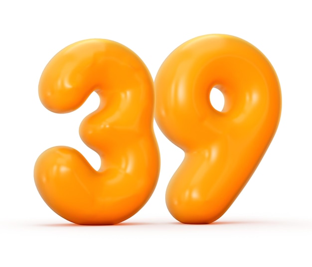 Glossy orange jelly number 39 or thirty nine isolated on white background 3d illustration