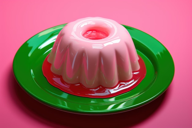 Glossy Pink Gelatin on Green Plate