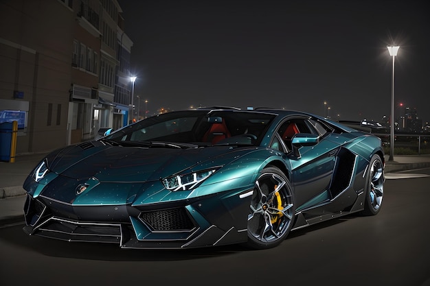 A glossy reality lamborghini aventador supercar render image generative by AI