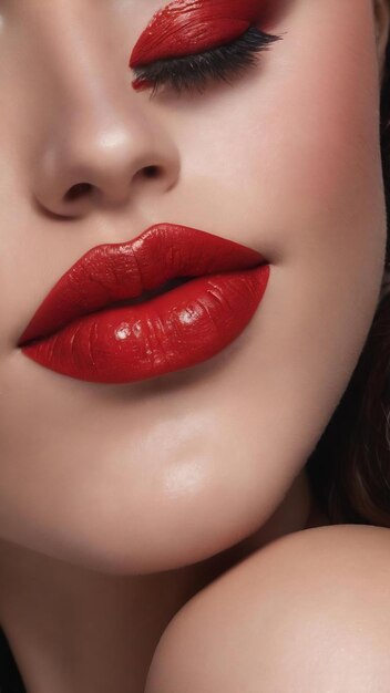 Glossy red lipstick