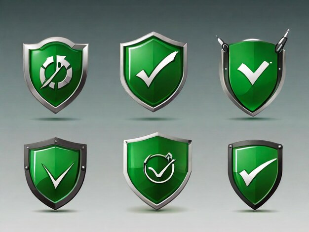 Photo glossy shiny green vector shield protected icon