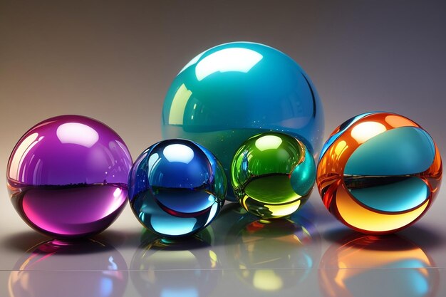 Glossy spheres in four different colours