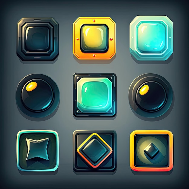 glossy square game button ai generated blue colorful ui design interface glossy square game button illustration