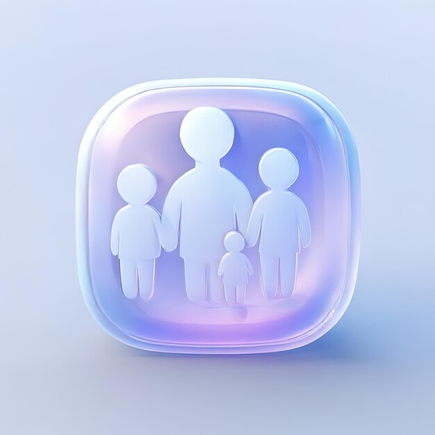 Photo glossy stylized glass icon of family parents children kids adults mother father daughter son