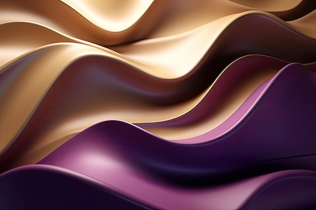 Glossy violet and golden wavy texture Glowing wallpaper with abstract shapes Generative AI