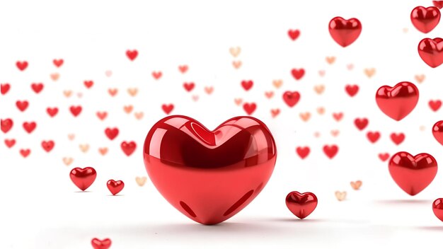 Photo glossy volumetric red heart against a background of red hearts