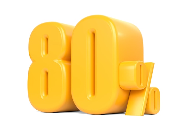 판매 3D 렌더링에 흰색 배경 80 할인에 고립 된 광택 노란색 80% 기호