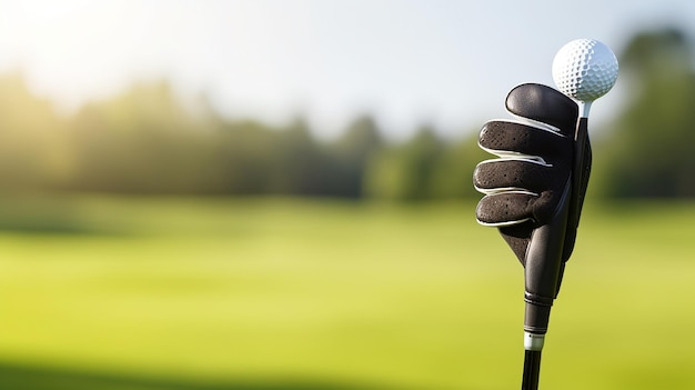 Foto gloved hand holding golf club outdoors closeup