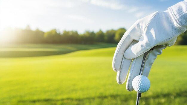 Photo gloved hand holding golf club up close