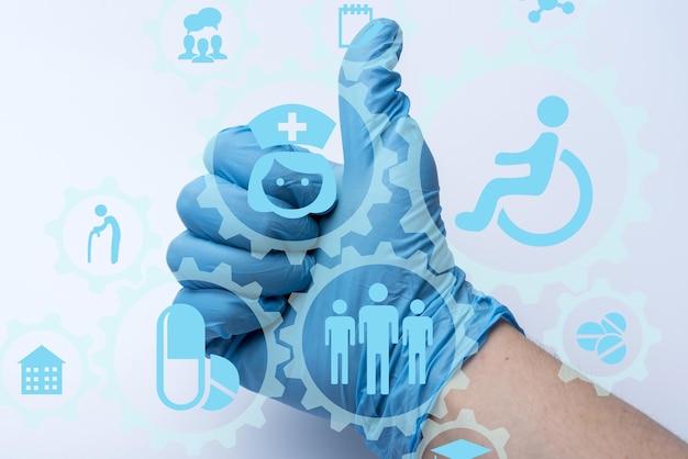 The gloved hand shows the thumbs up Medicine icons