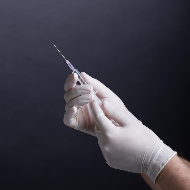 Gloved hands holding a syringe