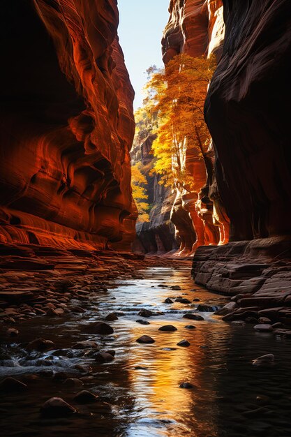 Photo glow closeup river canyon rocks trees renaissance brilliant narr