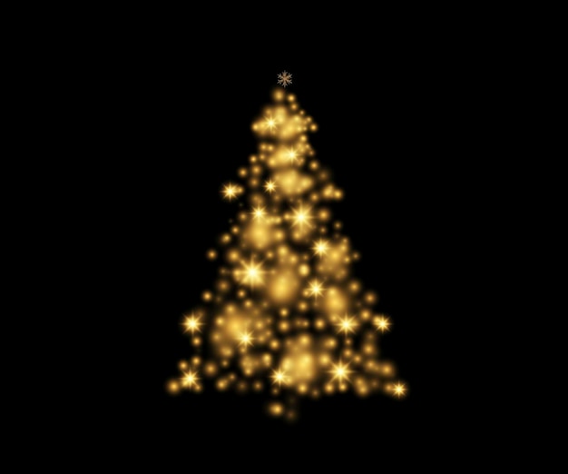 Glow dotted shining Christmas tree on black background.