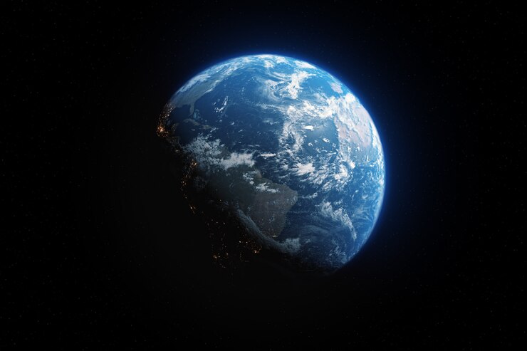 Photo glow planet earth view from dark space
